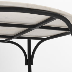 Homeroots 36" Round White Marble Top Black And Metal Base Coffee Table   376297