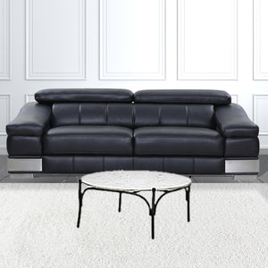 Homeroots 36" Round White Marble Top Black And Metal Base Coffee Table   376297