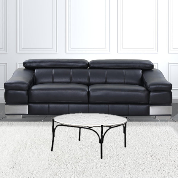 Homeroots 36" Round White Marble Top Black And Metal Base Coffee Table   376297