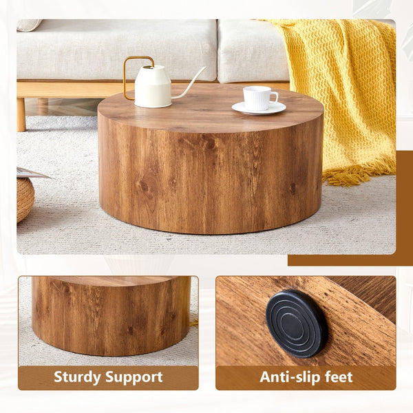 English Elm Cave Stone Patterned Mdf Round Coffee Table for Minimalist Industrial Living Rooms Wood W1151P460952