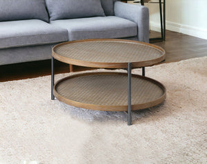Homeroots 33" Brown And Black Wood And Metal Two Tier Coffee Table   376300