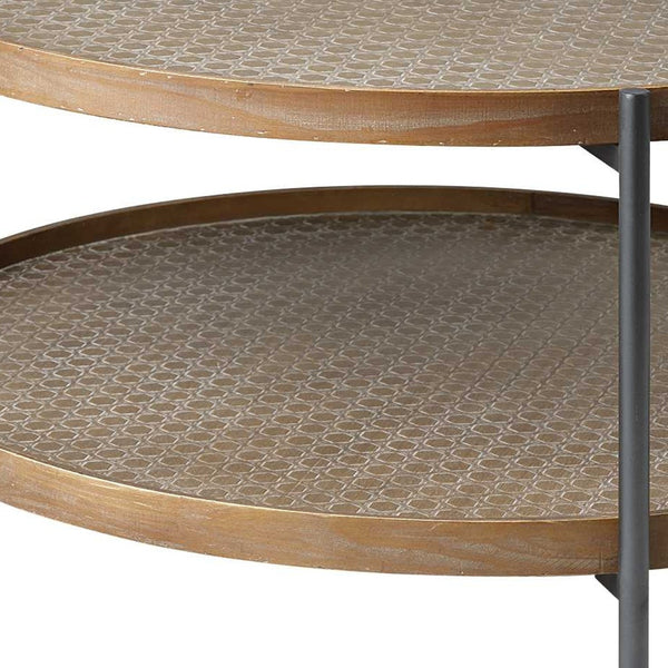 Homeroots 33" Brown And Black Wood And Metal Two Tier Coffee Table   376300