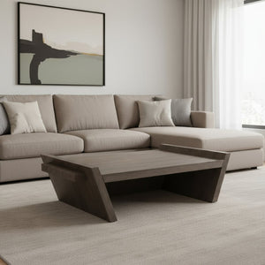 HomeRoots 59" Brown Wood Coffee Table – Timeless Design with Slanted Base, Perfect for Living Spaces & Offices 376302