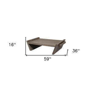 HomeRoots 59" Brown Wood Coffee Table – Timeless Design with Slanted Base, Perfect for Living Spaces & Offices 376302