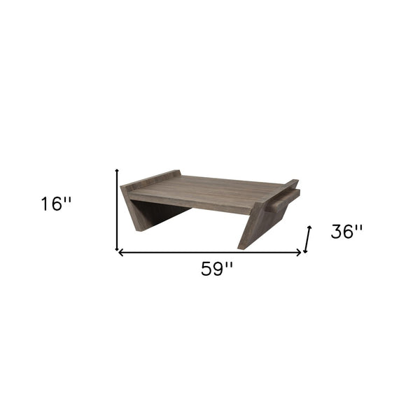 HomeRoots 59" Brown Wood Coffee Table – Timeless Design with Slanted Base, Perfect for Living Spaces & Offices 376302