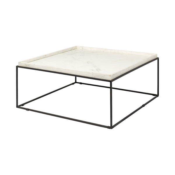 Homeroots 36" White And Black Genuine Marble And Metal Square Coffee Table   376304
