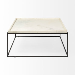 Homeroots 36" White And Black Genuine Marble And Metal Square Coffee Table   376304