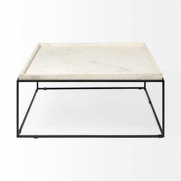Homeroots 36" White And Black Genuine Marble And Metal Square Coffee Table   376304