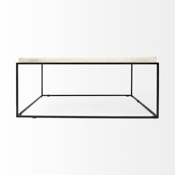 Homeroots 36" White And Black Genuine Marble And Metal Square Coffee Table   376304
