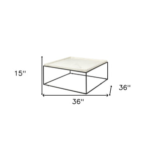 Homeroots 36" White And Black Genuine Marble And Metal Square Coffee Table   376304