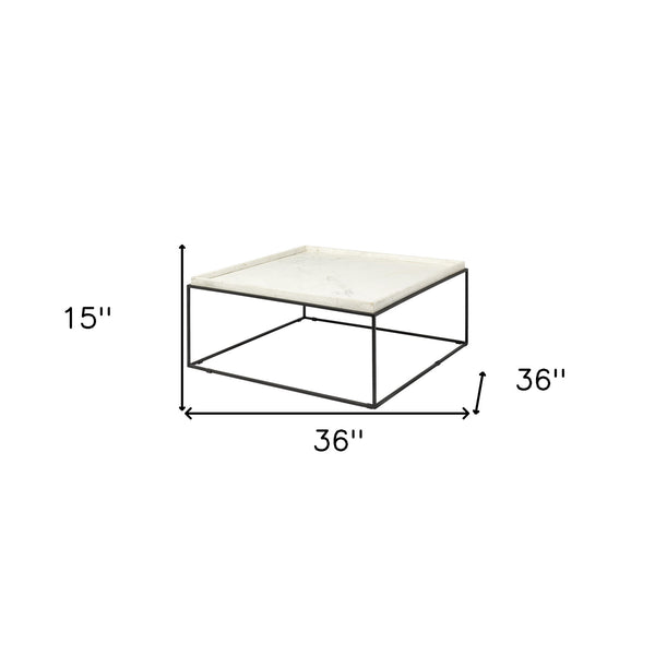 Homeroots 36" White And Black Genuine Marble And Metal Square Coffee Table   376304