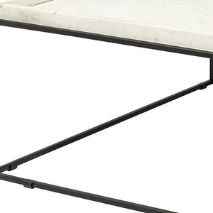 Homeroots 36" White And Black Genuine Marble And Metal Square Coffee Table   376304