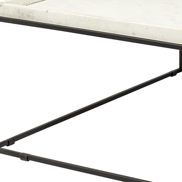 Homeroots 36" White And Black Genuine Marble And Metal Square Coffee Table   376304