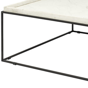 Homeroots 36" White And Black Genuine Marble And Metal Square Coffee Table   376304