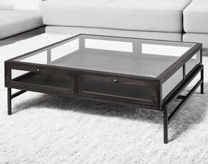 Homeroots 42" Black And Brown Square Coffee Table With Two Drawers   376307