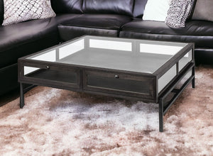 Homeroots 42" Black And Brown Square Coffee Table With Two Drawers   376307