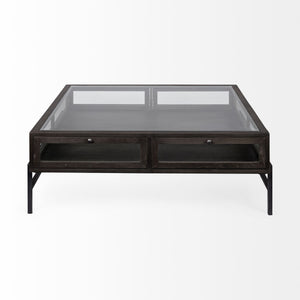 Homeroots 42" Black And Brown Square Coffee Table With Two Drawers   376307