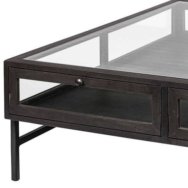 Homeroots 42" Black And Brown Square Coffee Table With Two Drawers   376307