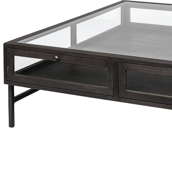 Homeroots 42" Black And Brown Square Coffee Table With Two Drawers   376307