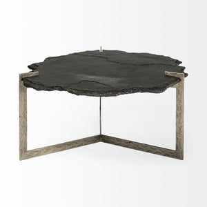 Homeroots 40" Black And Gold Stone And Iron Free Form Distressed Coffee Table   376308