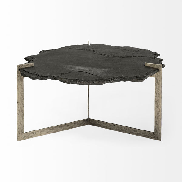 Homeroots 40" Black And Gold Stone And Iron Free Form Distressed Coffee Table   376308