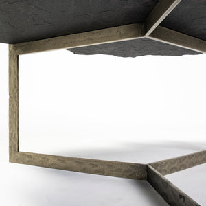 Homeroots 40" Black And Gold Stone And Iron Free Form Distressed Coffee Table   376308