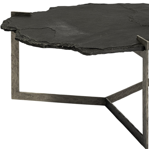 Homeroots 40" Black And Gold Stone And Iron Free Form Distressed Coffee Table   376308