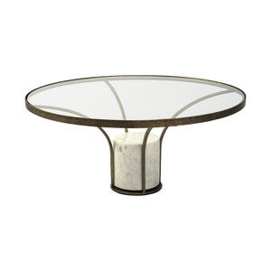 Homeroots 36" Clear And White And Gold Glass And Stone Round Coffee Table   376310