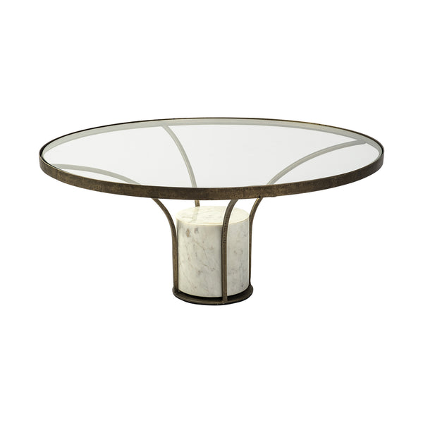 Homeroots 36" Clear And White And Gold Glass And Stone Round Coffee Table   376310