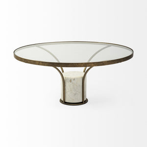 Homeroots 36" Clear And White And Gold Glass And Stone Round Coffee Table   376310