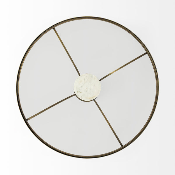 Homeroots 36" Clear And White And Gold Glass And Stone Round Coffee Table   376310