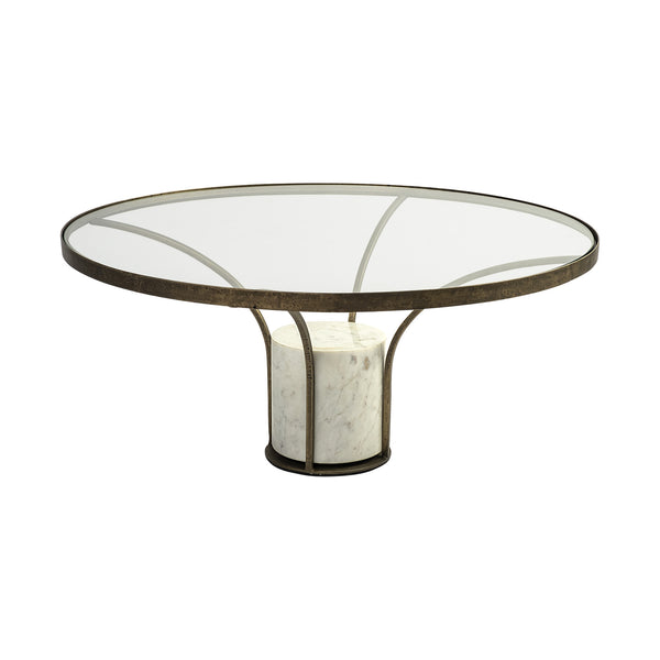 Homeroots 36" Clear And White And Gold Glass And Stone Round Coffee Table   376310