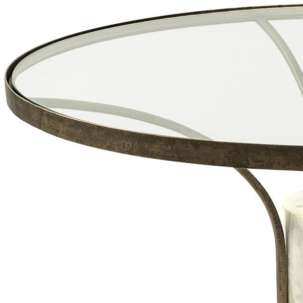 Homeroots 36" Clear And White And Gold Glass And Stone Round Coffee Table   376310