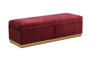 Homeroots Rectangular Modern Red Velvet Storage Bench With Gold Metal  Metal 376311