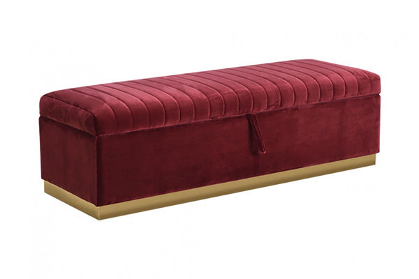Homeroots Rectangular Modern Red Velvet Storage Bench With Gold Metal  Metal 376311