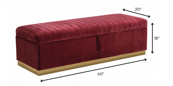 Homeroots Rectangular Modern Red Velvet Storage Bench With Gold Metal  Metal 376311