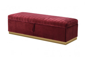 Homeroots Rectangular Modern Red Velvet Storage Bench With Gold Metal  Metal 376311