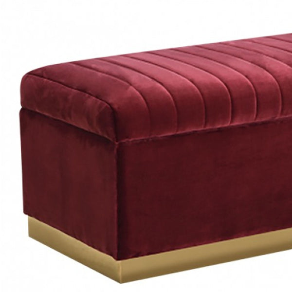 Homeroots Rectangular Modern Red Velvet Storage Bench With Gold Metal  Metal 376311