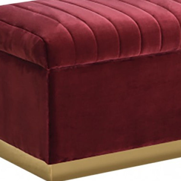 Homeroots Rectangular Modern Red Velvet Storage Bench With Gold Metal  Metal 376311