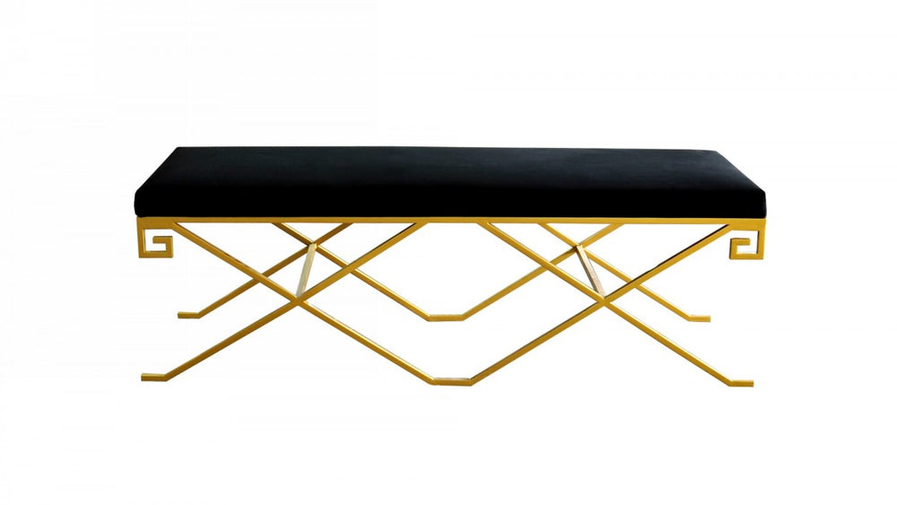 Homeroots Rectangular Modern Black Velvet Bench With Champagne Gold Steel Frame  Metal 376312