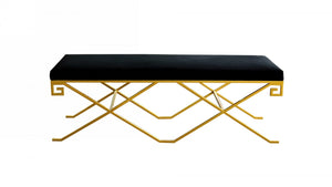 Homeroots Rectangular Modern Black Velvet Bench With Champagne Gold Steel Frame  Metal 376312