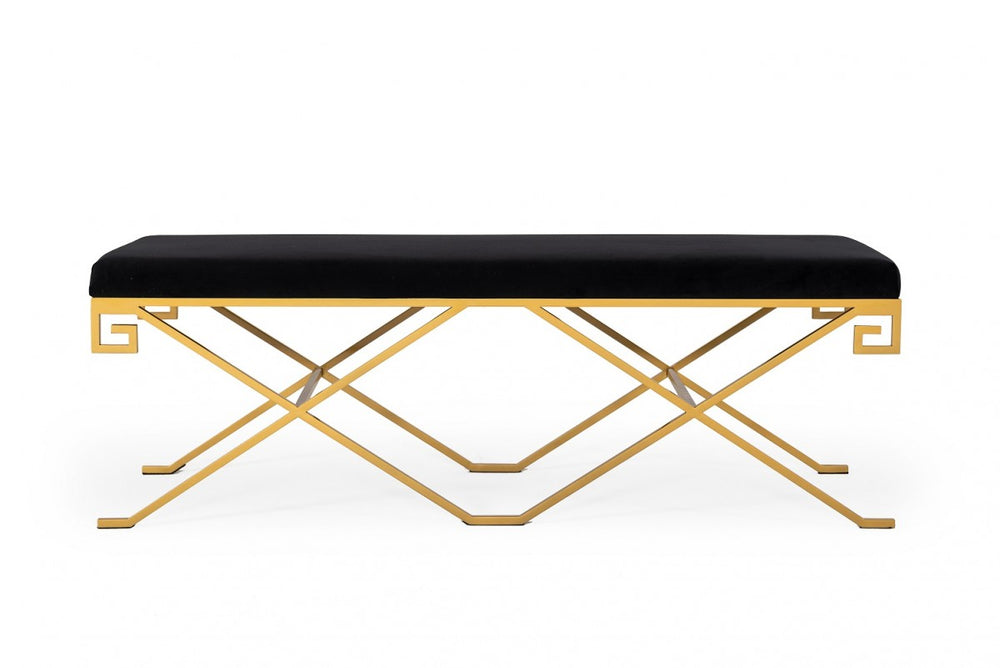 Homeroots Rectangular Modern Black Velvet Bench With Champagne Gold Steel Frame  Metal 376312