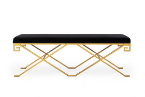 Homeroots Rectangular Modern Black Velvet Bench With Champagne Gold Steel Frame  Metal 376312