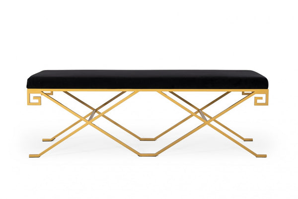 Homeroots Rectangular Modern Black Velvet Bench With Champagne Gold Steel Frame  Metal 376312
