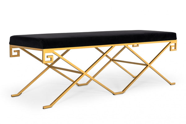 Homeroots Rectangular Modern Black Velvet Bench With Champagne Gold Steel Frame  Metal 376312