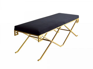 Homeroots Rectangular Modern Black Velvet Bench With Champagne Gold Steel Frame  Metal 376312