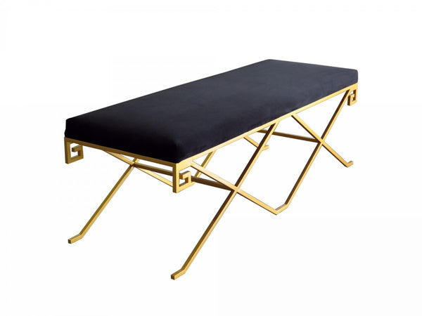 Homeroots Rectangular Modern Black Velvet Bench With Champagne Gold Steel Frame  Metal 376312