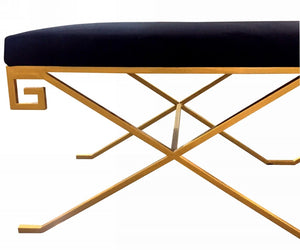 Homeroots Rectangular Modern Black Velvet Bench With Champagne Gold Steel Frame  Metal 376312