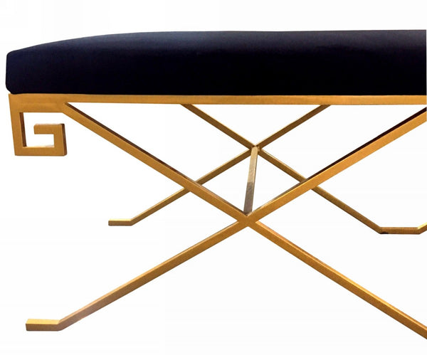 Homeroots Rectangular Modern Black Velvet Bench With Champagne Gold Steel Frame  Metal 376312