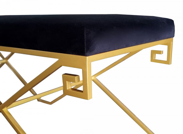 Homeroots Rectangular Modern Black Velvet Bench With Champagne Gold Steel Frame  Metal 376312